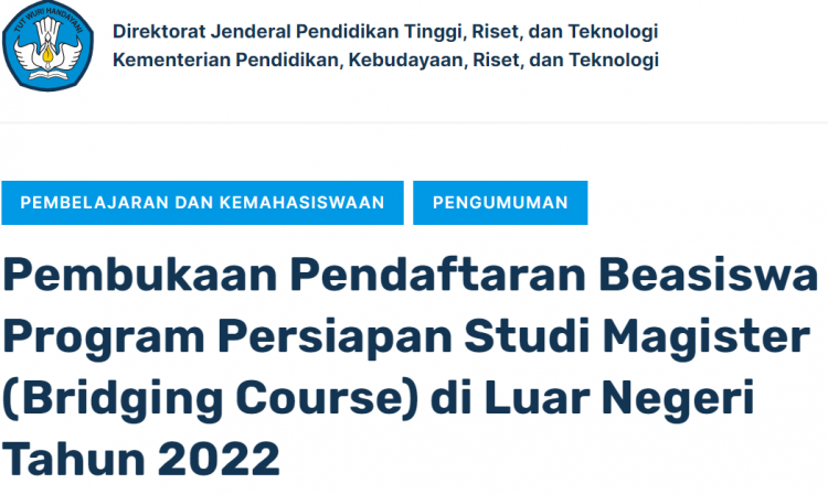 Pembukaan Pendaftaran Bridging Course